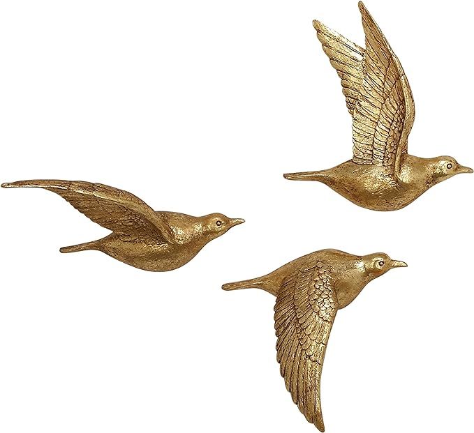 Deco 79 Coastal Resin Birds Wall Decor, Set of 3 10",10",10"H, Gold | Amazon (US)