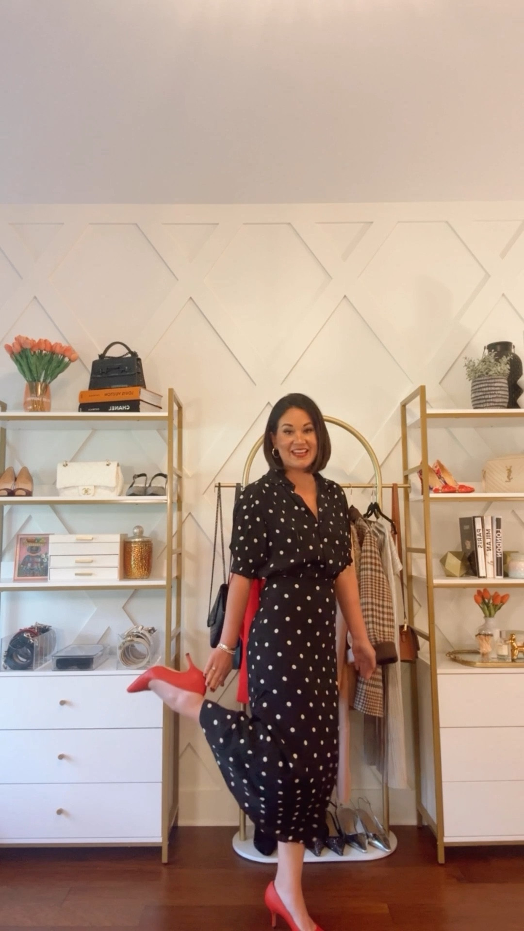 Loving this polka dot too and shirt that you can mix and match and wear so many ways! Gorgeous holiday look too! 

#LTKWatchNow #LTKHoliday #LTKOver40