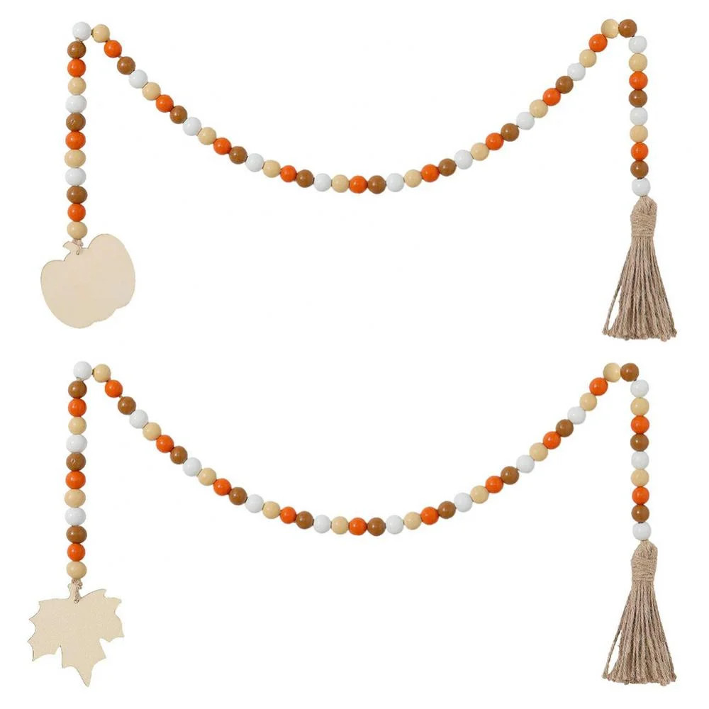 2PCS Fall Wood Bead Tassel Pumpkin And Maple Leaves 39 Inch Garland Farmhouse Rustic Bead With Ju... | Walmart (US)