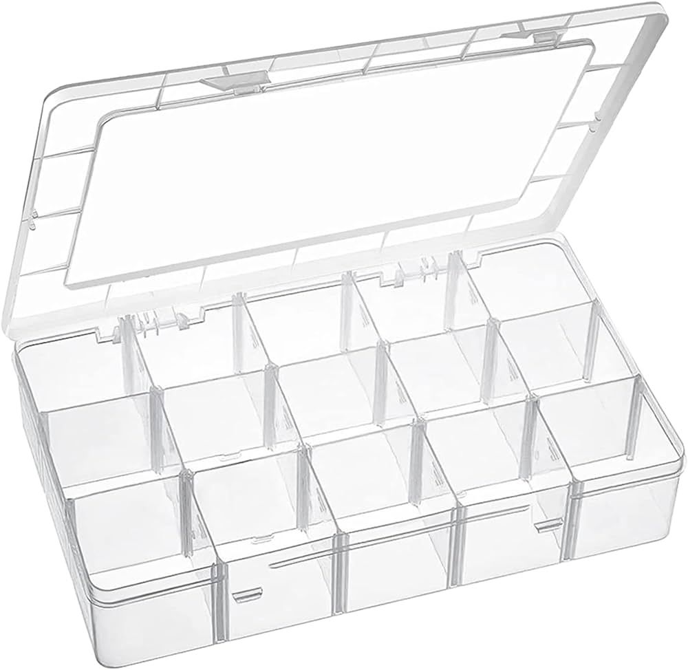 15 Large Grids Plastic Organizer Box with Dividers, Exptolii Clear Compartment Container Storage ... | Amazon (US)