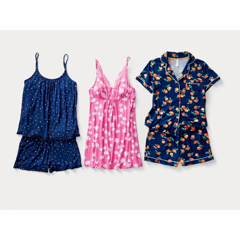 Joyspun Women’s Short Sleeve Notch Collar Top and Shorts Knit Pajama Set, 2-Piece, Sizes S to 3... | Walmart (US)