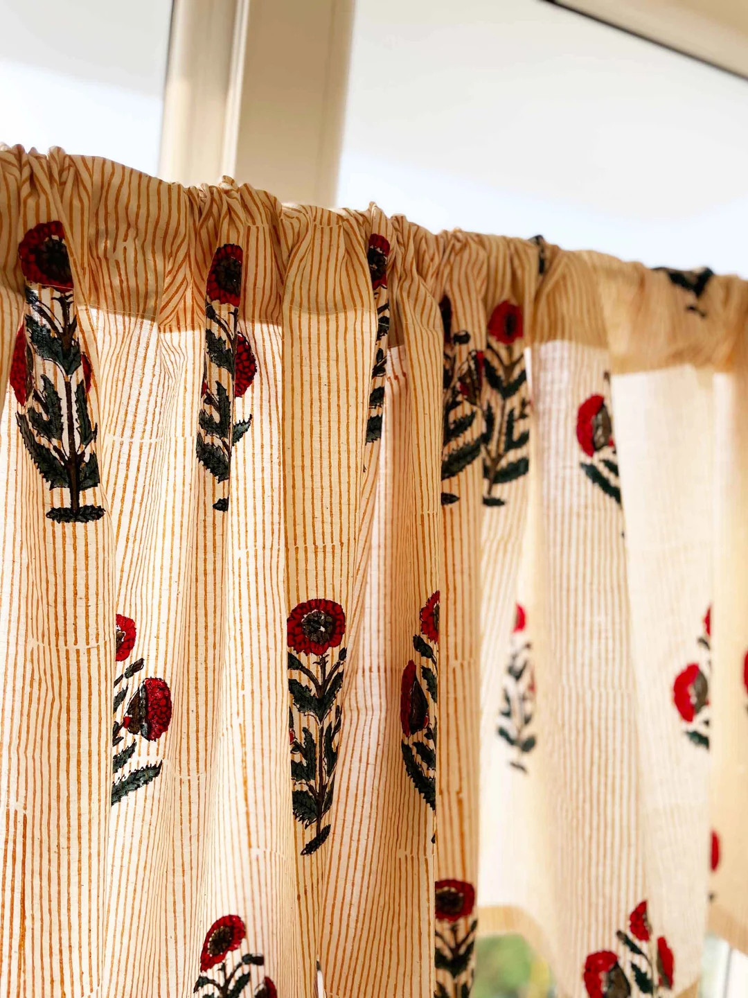 Redblue Poppy Print Valance, Caffe Curtains, Small Size Curtains, Kitchen Curtains, Select From D... | Etsy (US)