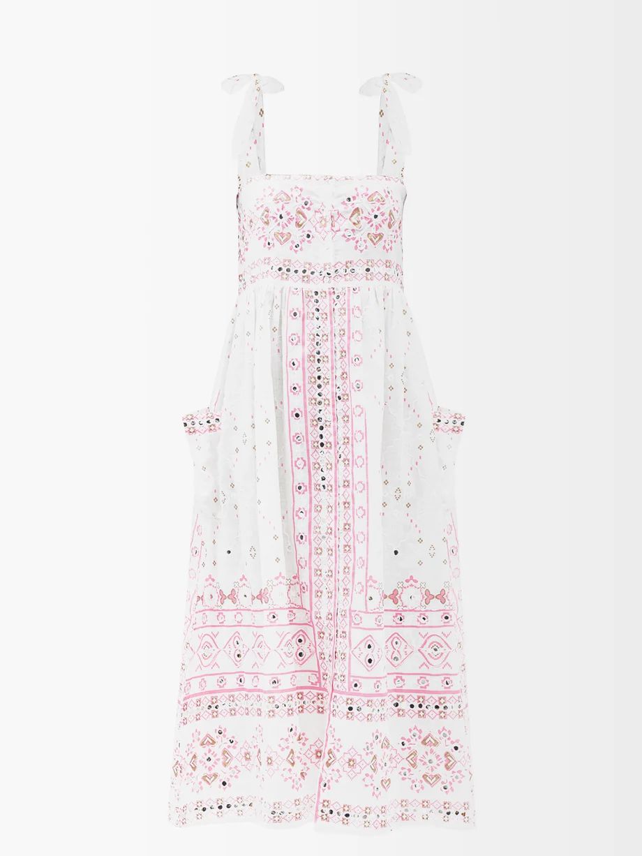 Mosaic tie-strap embroidered cotton sun dress | Juliet Dunn | Matches (US)