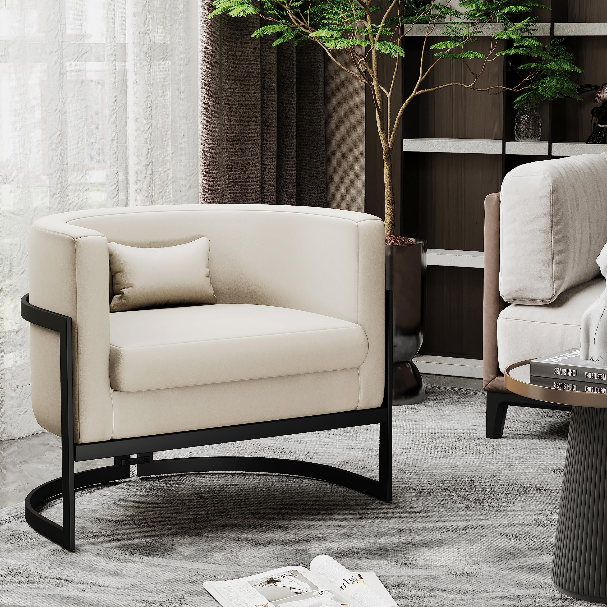 Alunaune Upholstered Modern Barrel Accent Chair Living Room Chairs, Mid Century Armchair Anti Scr... | Amazon (US)