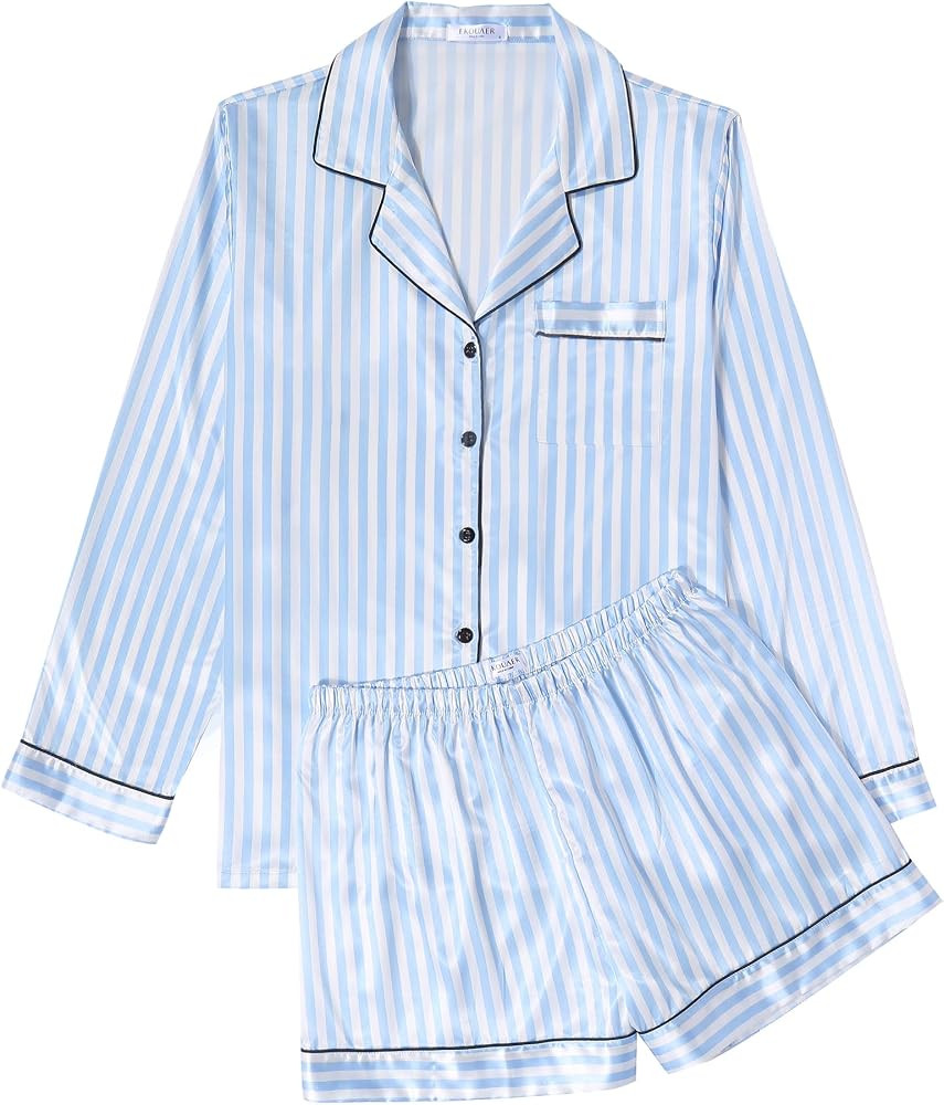 Ekouaer Silk Pajamas Womens Long Sleeve Sleepwear Soft Satin Button Down Loungewear 2 Piece Pjs S... | Amazon (US)