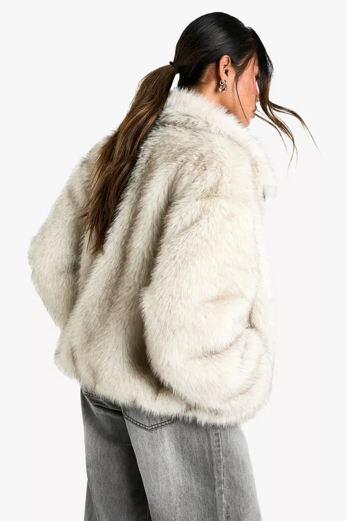 Vintage Look Faux Fur Funnel Neck Jacket | boohoo (US & Canada)