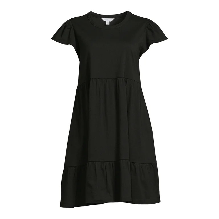 Time and Tru Women's Short Sleeve Tiered Knit Dress with Pockets | Walmart (US)