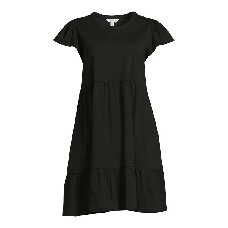 Time and Tru Women's Short Sleeve Tiered Knit Dress with Pockets | Walmart (US)