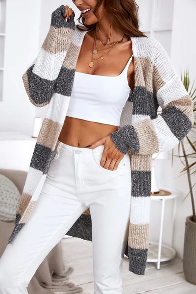 Leah Striped Open-Front Longline Cardigan | Cupshe APAC