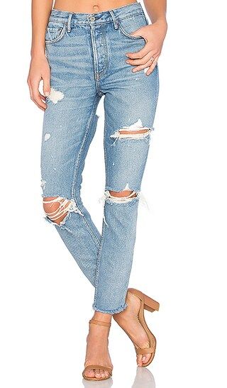 GRLFRND Karolina High-Rise Skinny Jean with Butt Slit in A Little More Love | Revolve Clothing (Global)