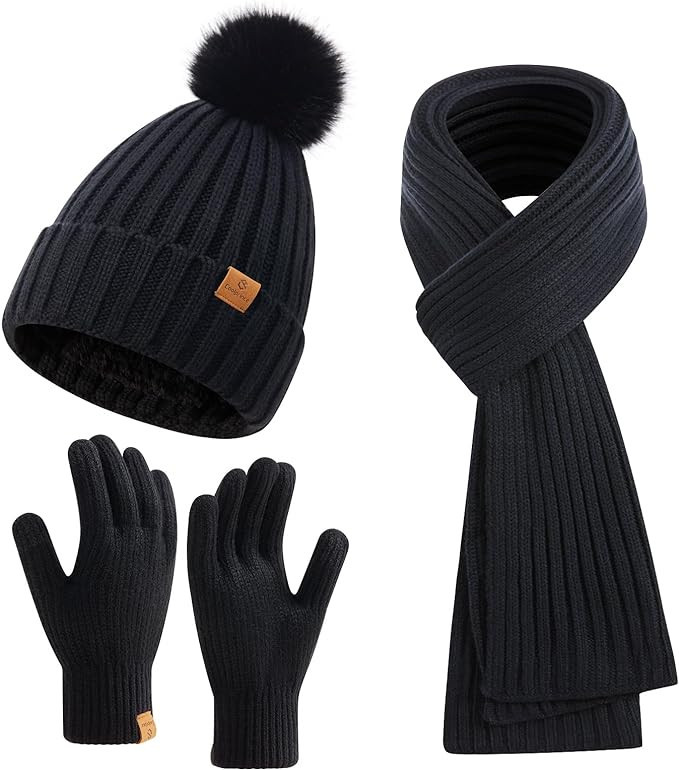 Coolprince Womens Winter Beanie Hat Long Scarf Touchscreen Gloves Set with Fleece Lined Warm Knit... | Amazon (US)