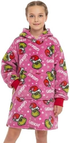 Dr. Seuss The Grinch Girls Hooded Sleepwear Lounger - Super Soft Cozy Kids Blanket Style Hoodie &... | Amazon (US)