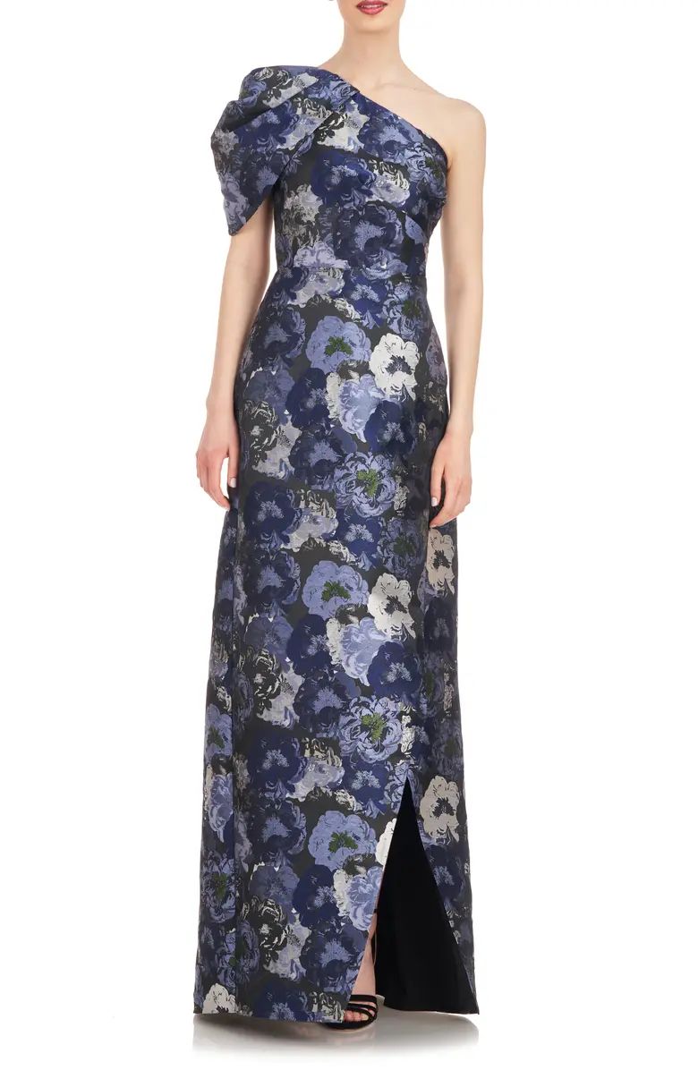 Briana Asymmetric Floral Jacquard Gown | Nordstrom