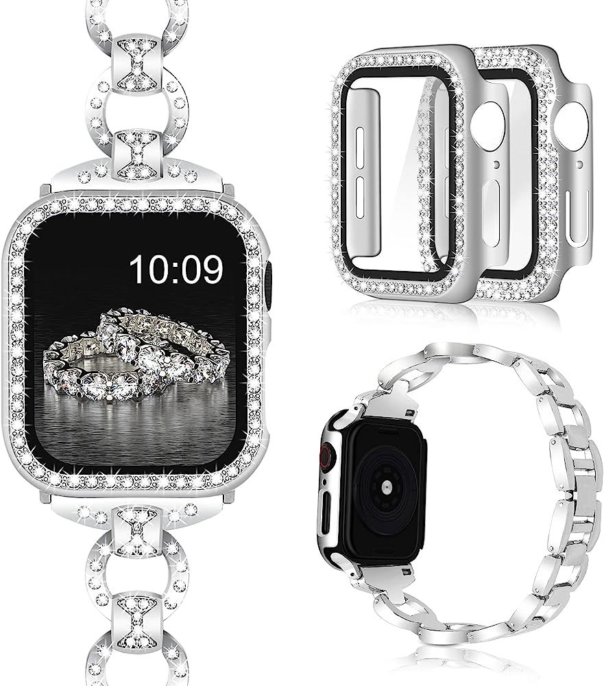 Invoibler Compatible with Apple Watch Band 40mm 44mm with Rhinestone Protective Cover, Women Girl... | Amazon (US)