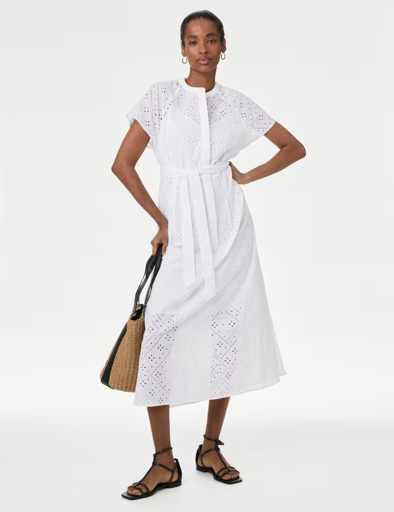 Pure Cotton Broderie Midaxi Shirt Dress | Marks & Spencer (UK)