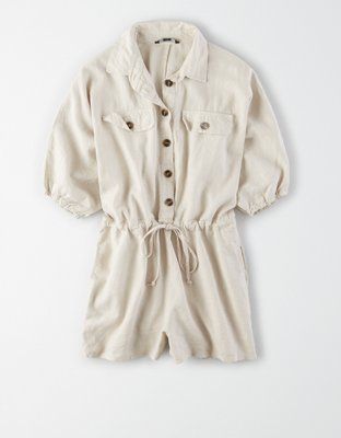 AE Studio Button Front Utility Romper | American Eagle Outfitters (US & CA)