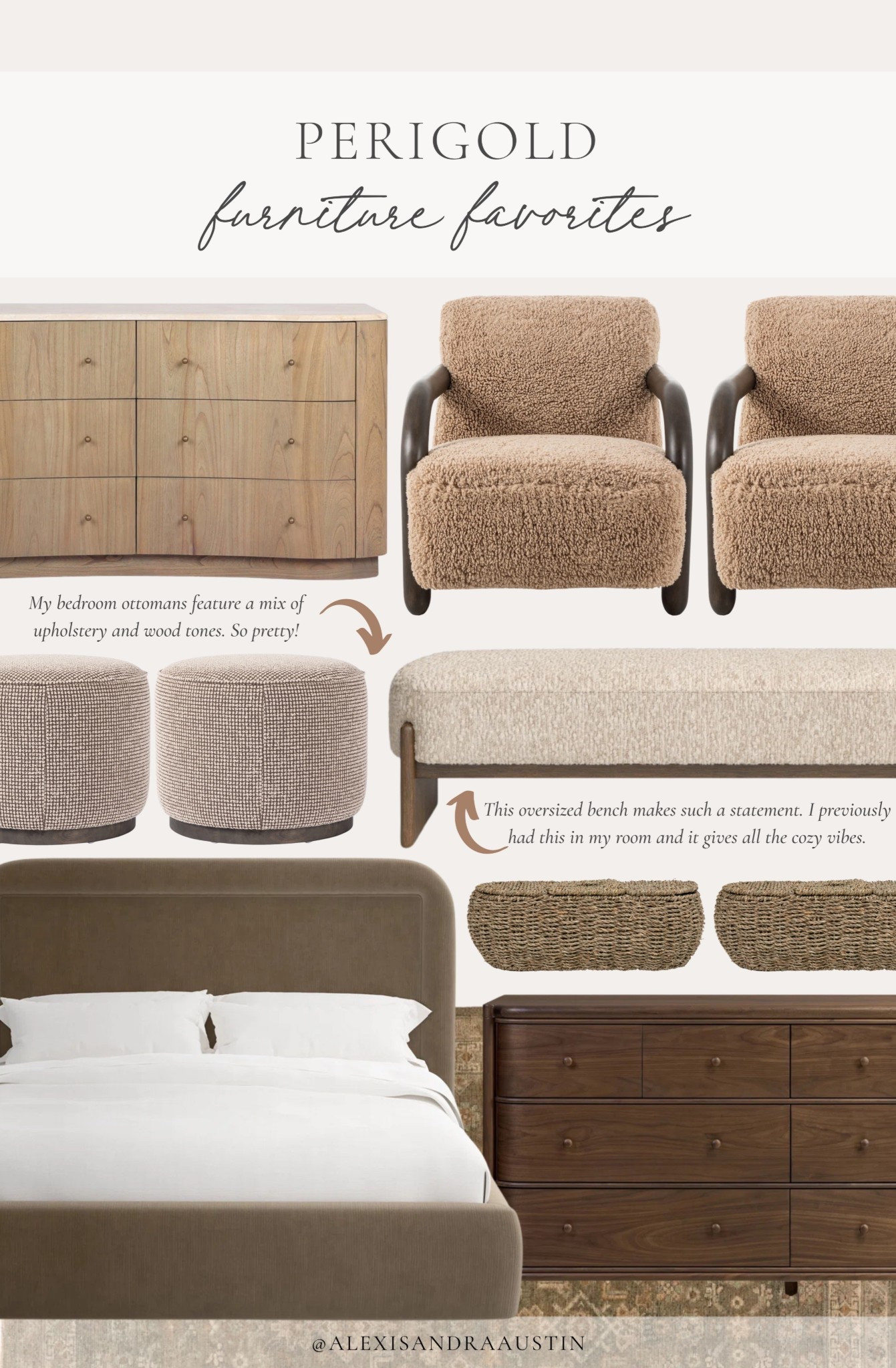 Rounding up all of my @Perigold furniture favorites that showcases quality over quantity for an upgrade in any space. From my newest @FourHands accent chairs built with durability and plush, cozy details, to some of my favorite neutral wood toned furniture pieces. Built to last, quality finds for an investment style.

#Perigold #PerigoldDesign #PerigoldPartner #FourHands

Home finds, neutral home inspo, furniture favorites, collected style, neutral wood tones, accent seating, cozy accent chair, Perigold, Four Hands, bedroom bench, upholstered bed frame, dresser details, woven basket, ottoman favorites, spring refresh, timeless home inspo, neutral area rug, shop the look!


#LTKSeasonal #LTKHome