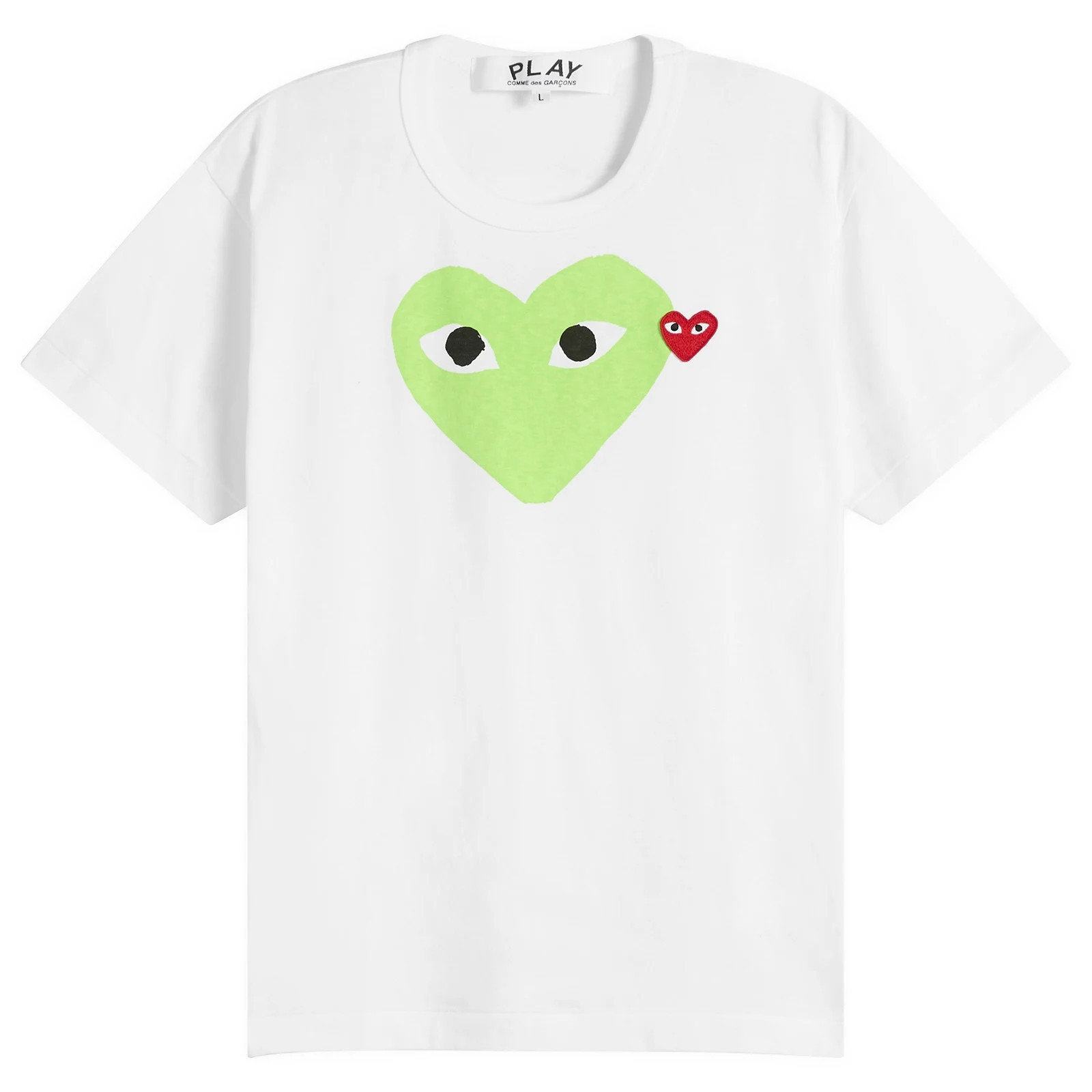 Comme des Garçons Play Men's Red Heart Colour Heart T-Shirt in White/Red/Green, Size Medium | END. Clothing