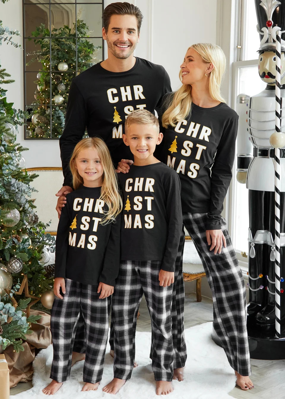 Threadbare Black Harold Cotton Long Sleeve Christmas Check Pyjama Set | Matalan (UK)
