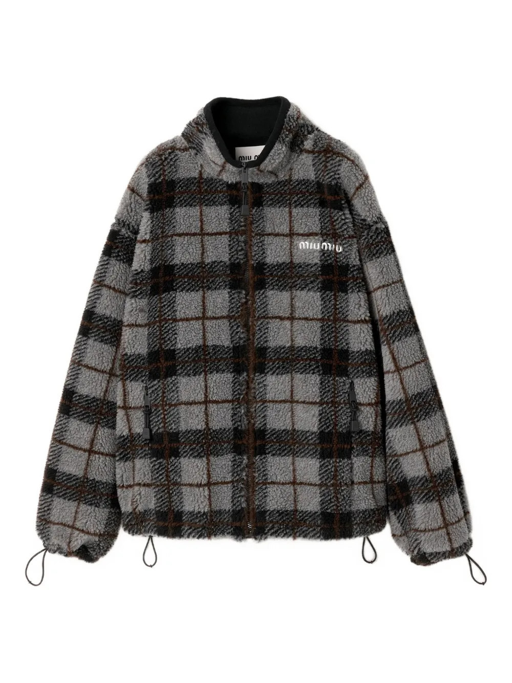 Miu Miu checked-pattern teddy-fleece jacket - Grey | Farfetch Global