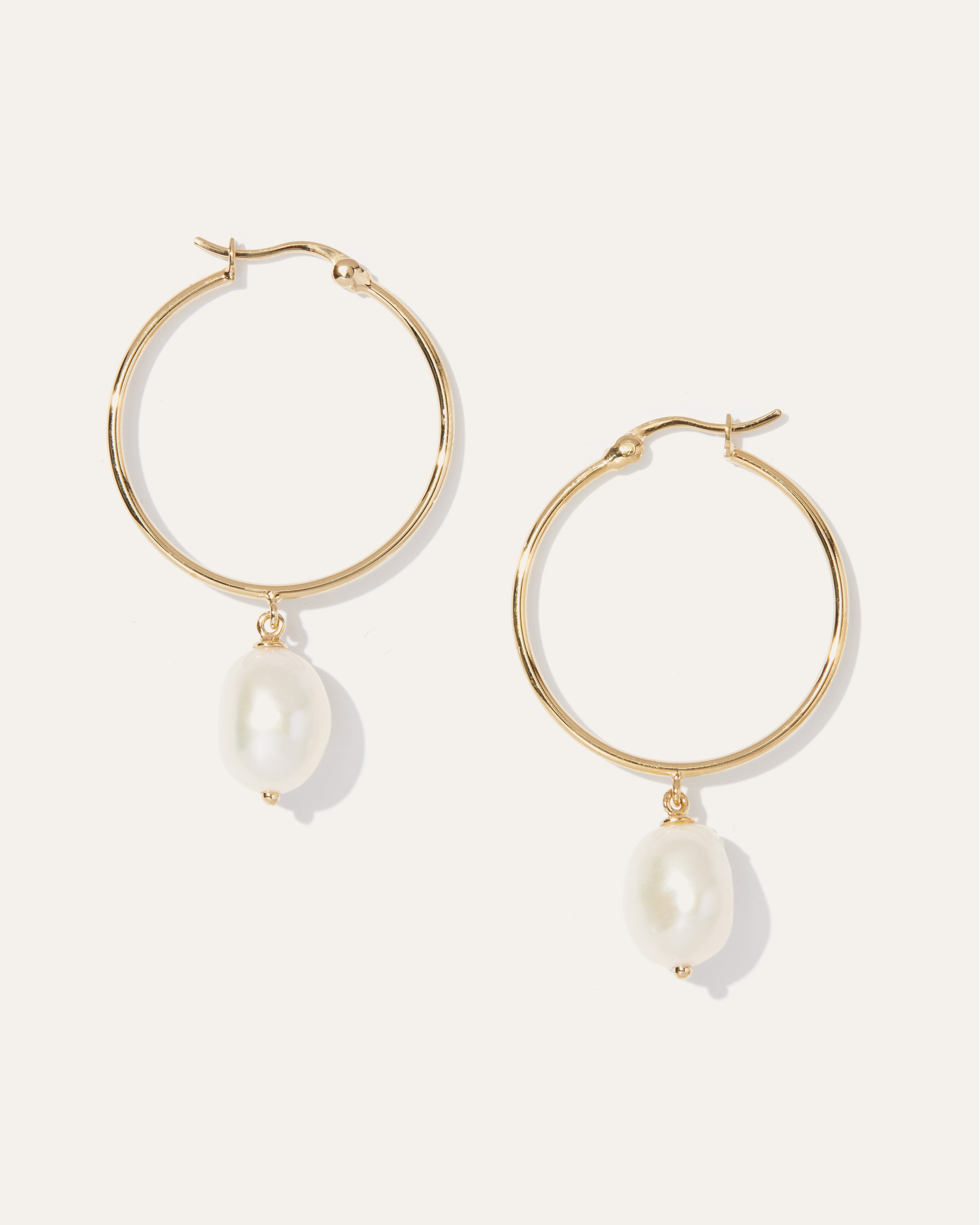 Quince | Women's Large Organic Freshwater Cultured Pearl Hoop Earrings in Gold Vermeil | Quince