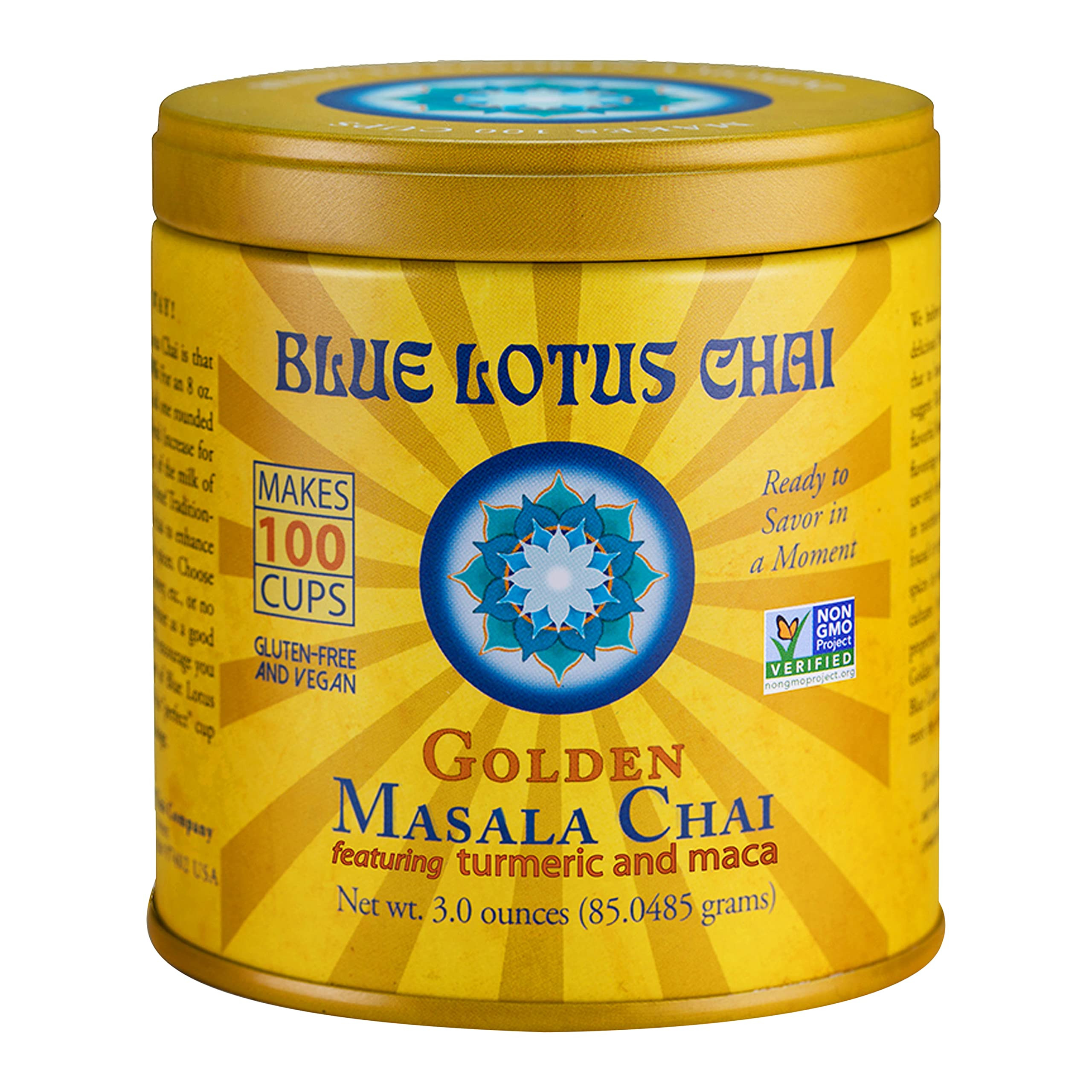 Blue Lotus Chai - Golden Masala Flavor Chai - Makes 100 Cups - 3 Ounce Masala Spiced Chai Powder ... | Amazon (US)