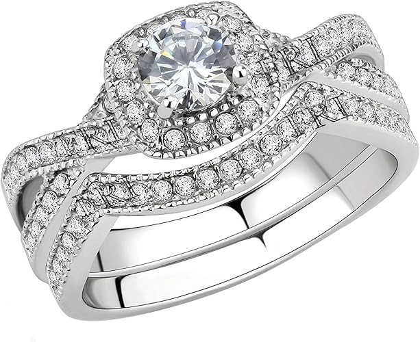 FlameReflection Stainless Steel Rings for Women Infinity Wedding Set Round CZ Cubic Zirconia Wedd... | Amazon (US)
