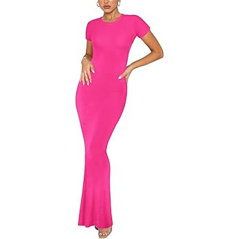 REORIA Women's Summer Casual Lounge Long Dress Elegant Short Sleeve Crew Neck Bodycon Maxi Dresse... | Amazon (US)