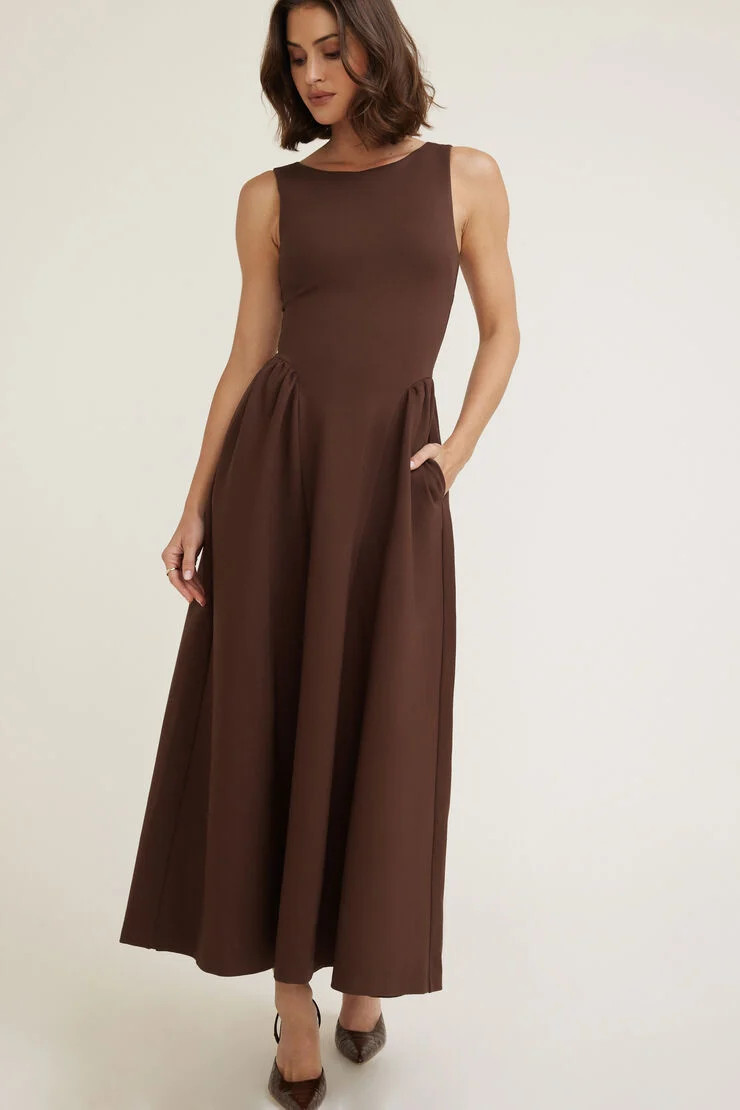 Iris Flared Ponte Maxi Dress | Dynamite Clothing