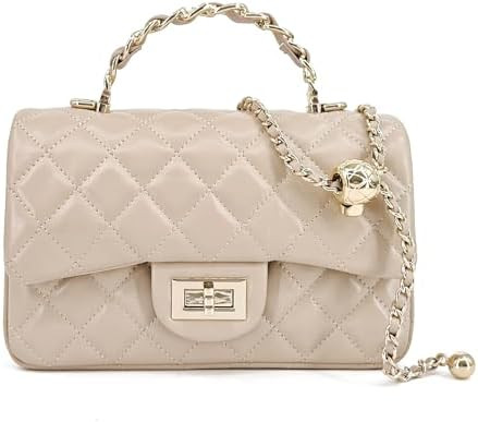 Small Quilted Leather Flap Crossbody Bag with Gold-Tone Handle | Amazon (US)