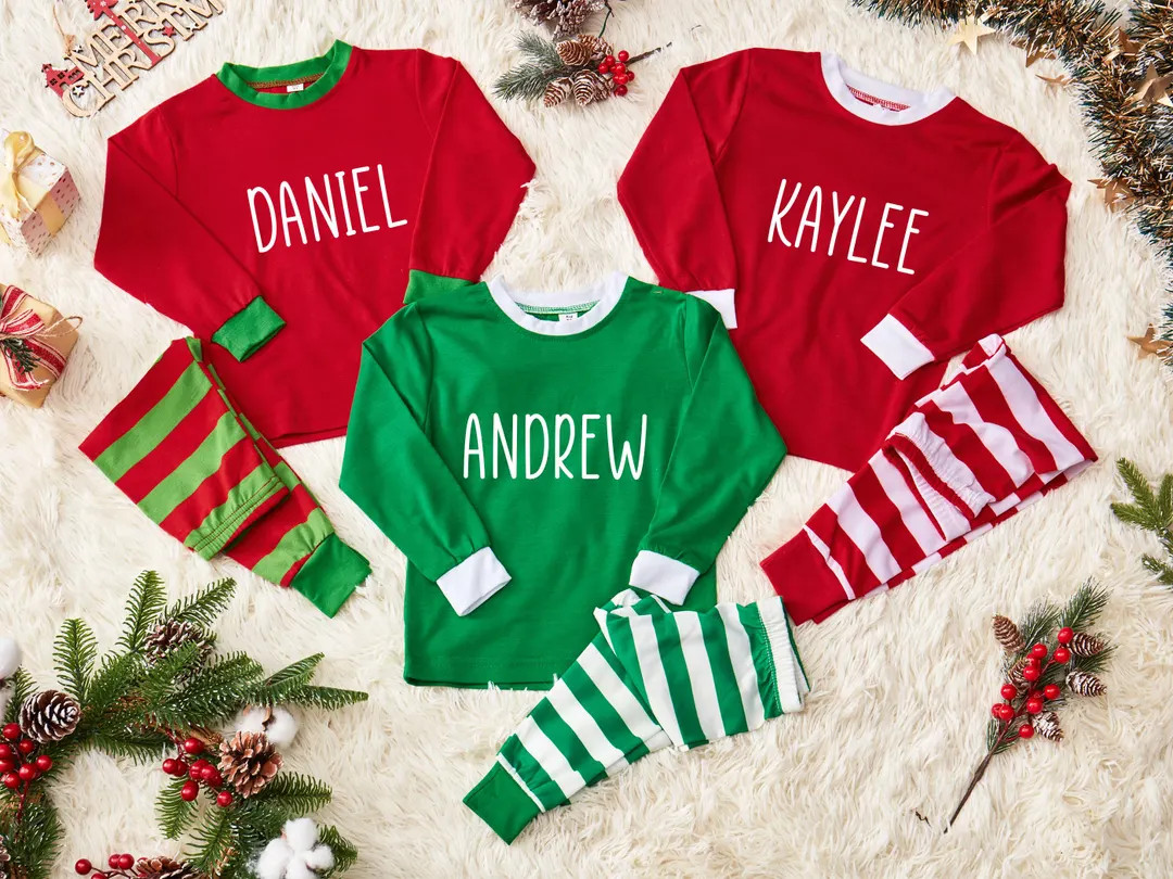 Custom Xmas Cotton Pajamas for Whole Family,matching Striped Xmas Pjs Personalized,family Christm... | Etsy (US)