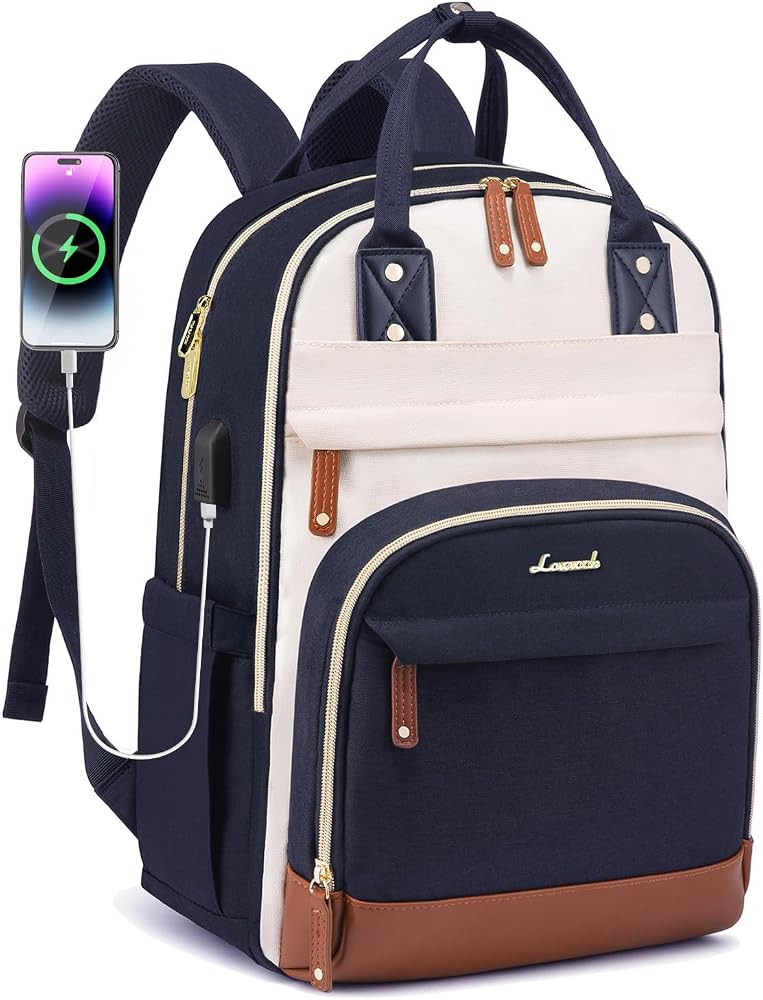 LOVEVOOK Backpack for Women,Laptop Backpack Women,Fits 15.6 Inch Laptop Bag,School Backpacks,Fashion Travel Work Anti-theft Bag,Waterproof Business Computer College Backpack Purse,Beige-Blue-Brown | Amazon (US)