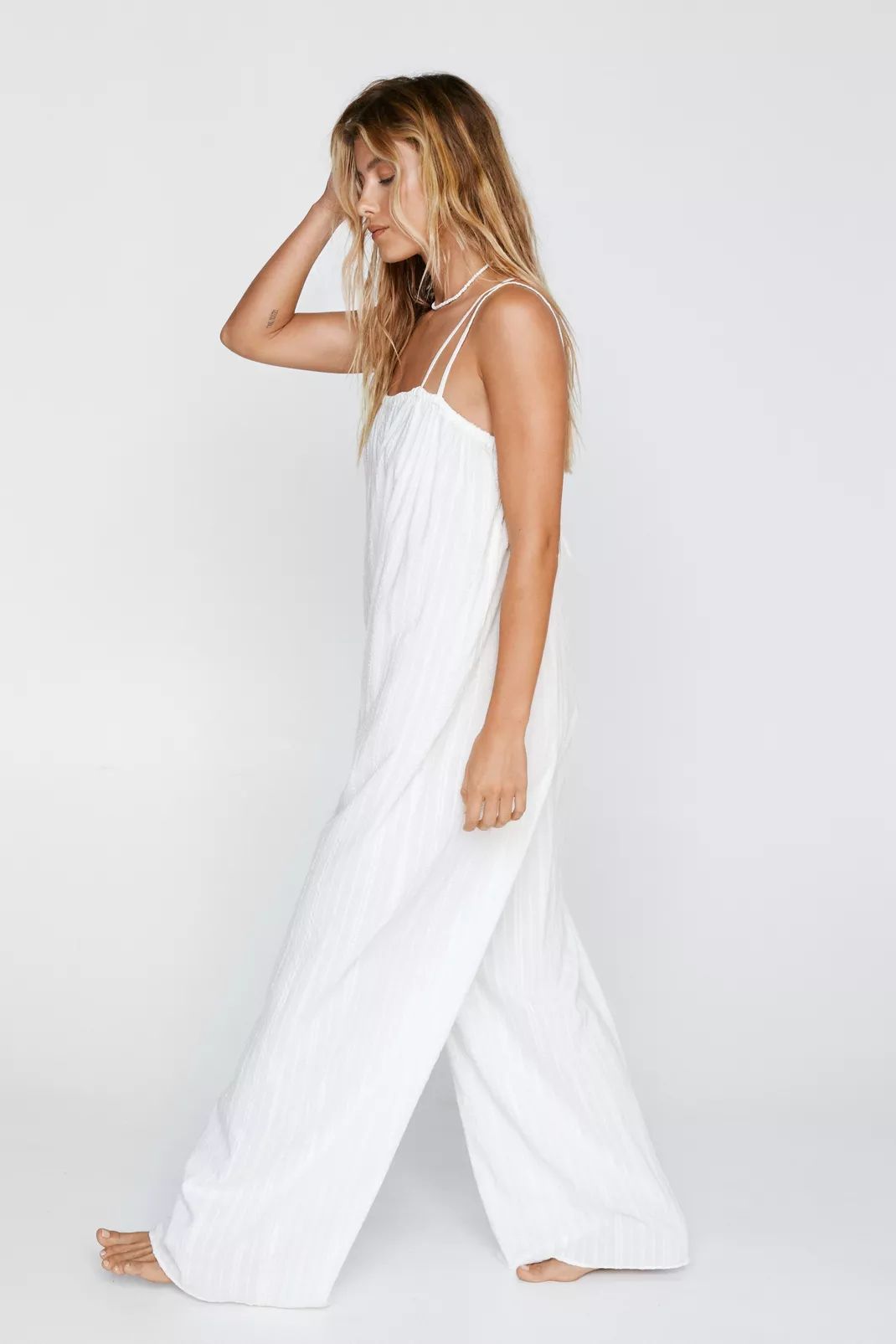 Textured Cotton Tie Back Cover Up Jumpsuit | Nasty Gal (US)