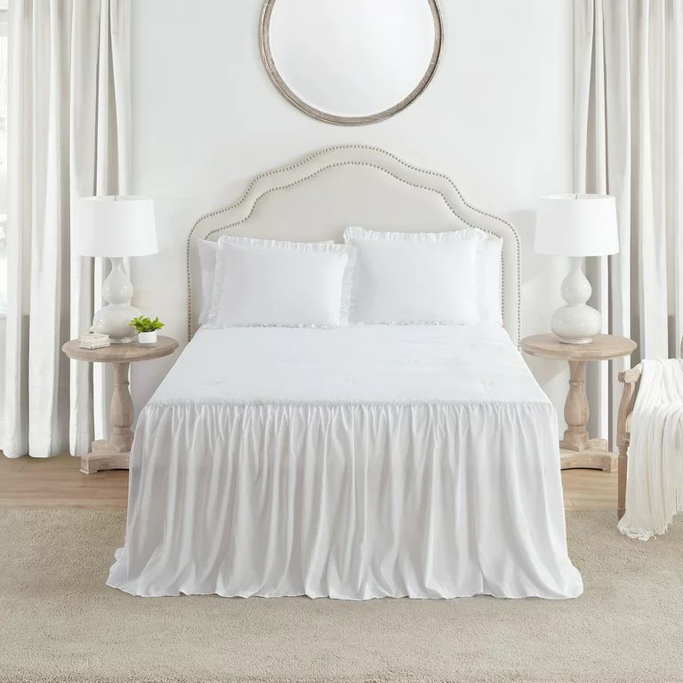 My Texas House Angelina Draping Ruffle Polyester 3-Piece Bedspread Set, Bright White, King | Walmart (US)