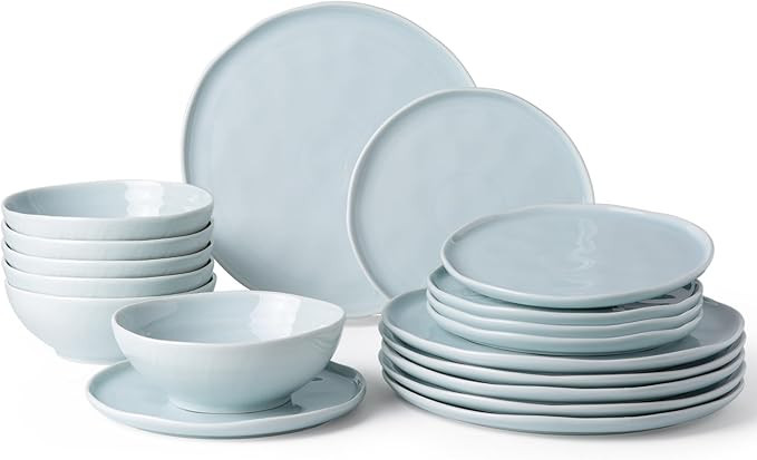 Ceramic Dinnerware Sets of 6,Porcelain Plates and Bowls Sets with Wavy Edge,Microwave & Dishwashe... | Amazon (US)