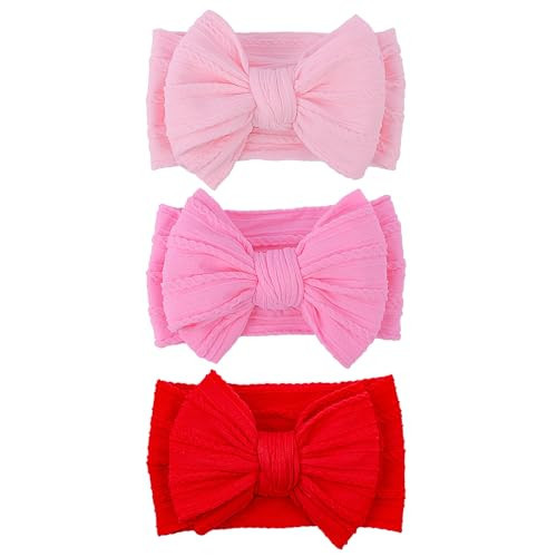 LemonSpace Handmade Red baby Bow Baby girls Headbands with Bows High Stretchy Soft Nylon Infant Headwrap Newborn Red Pink Hair Accessories Wonderful Gift for Mother's day,Baby Shower | Amazon (US)