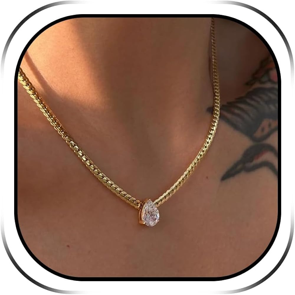 Chunky Gold Necklace for Women Water Drop Teardrop Pendant Necklace Snake Chain Jewelry Elegant A... | Amazon (US)
