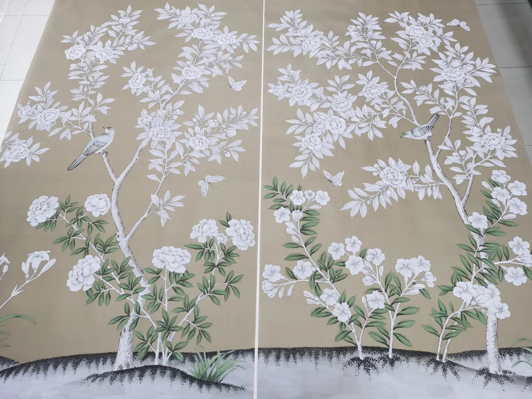 Reserved for Karina: Custom 36" X 48" Chinoiserie Handpainted Artwork on SP-8 Spun Silk - Etsy | Etsy (US)