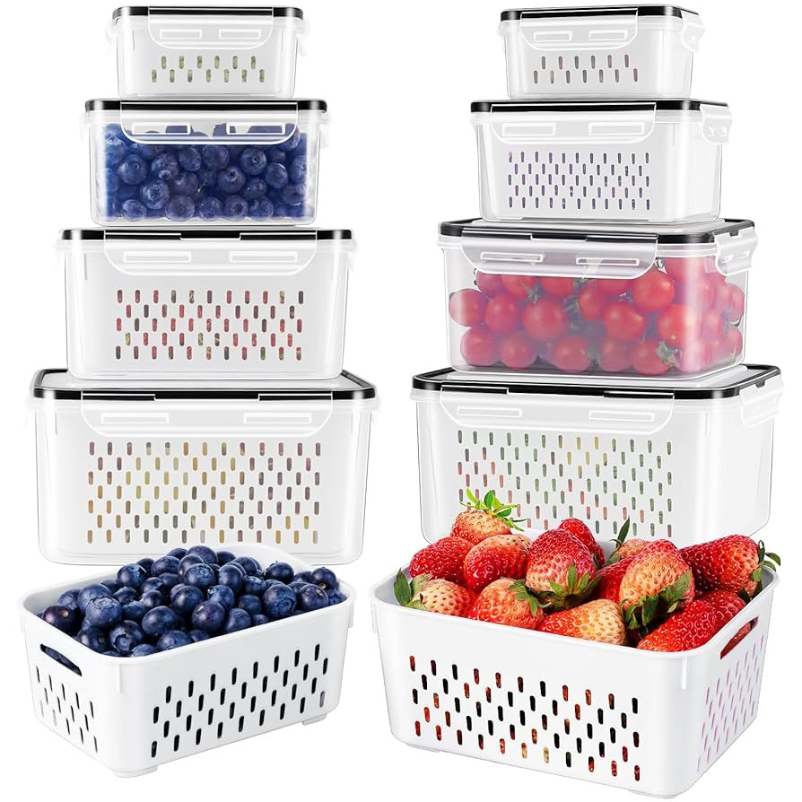 4 PCS Fruit Storage Containers for Fridge with Removable Colander, Airtight Food Storage Containe... | Amazon (US)