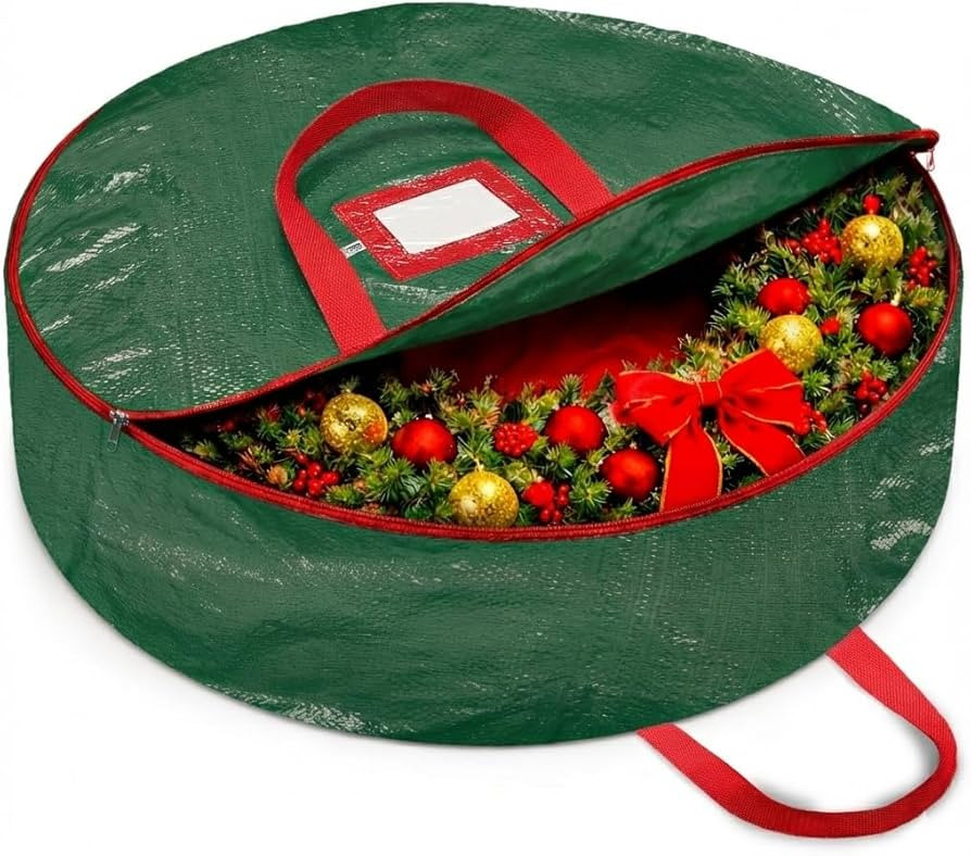ZOBER Christmas Wreath Storage Container 30 Inch - Wreath Bag for Artificial Wreaths Box - Dual Z... | Amazon (US)