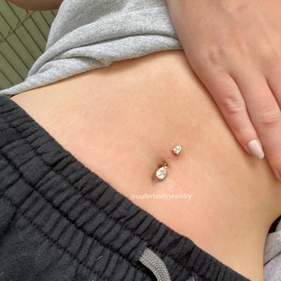 14G 316L Stainless Steel Crystal Belly Button Ring/ Silver/ Rose Gold Navel Ring/Belly Button Pie... | Etsy (US)