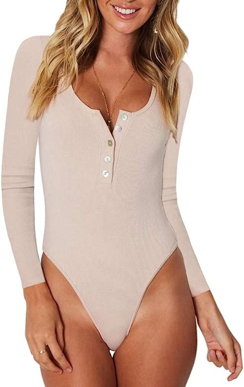 Women's Sexy Scoop Neck Racerback Tank Top Button Down Bodysuits | Amazon (US)