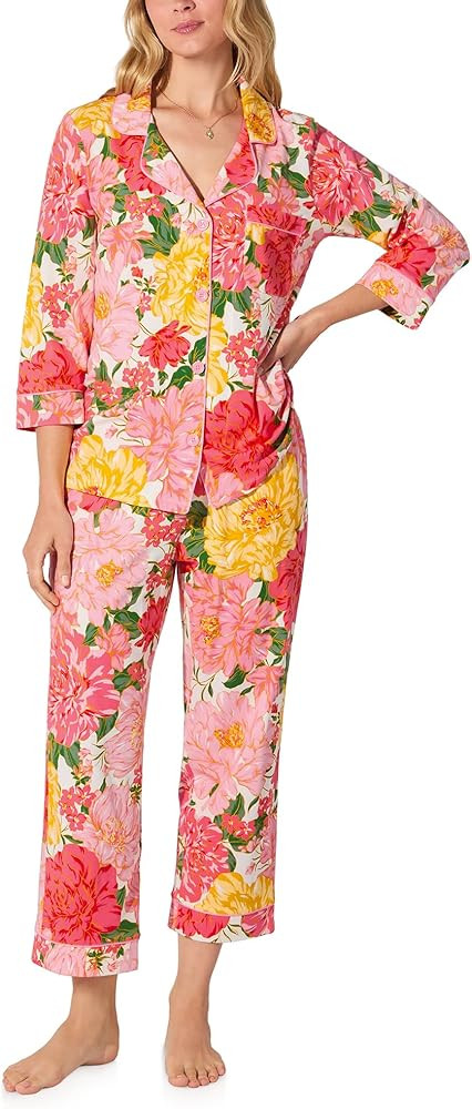 Bed Head PJs Womens 3/4 Sleeve Notch Collar & Cropped Pants Sleepwear Pajama Set | Amazon (US)