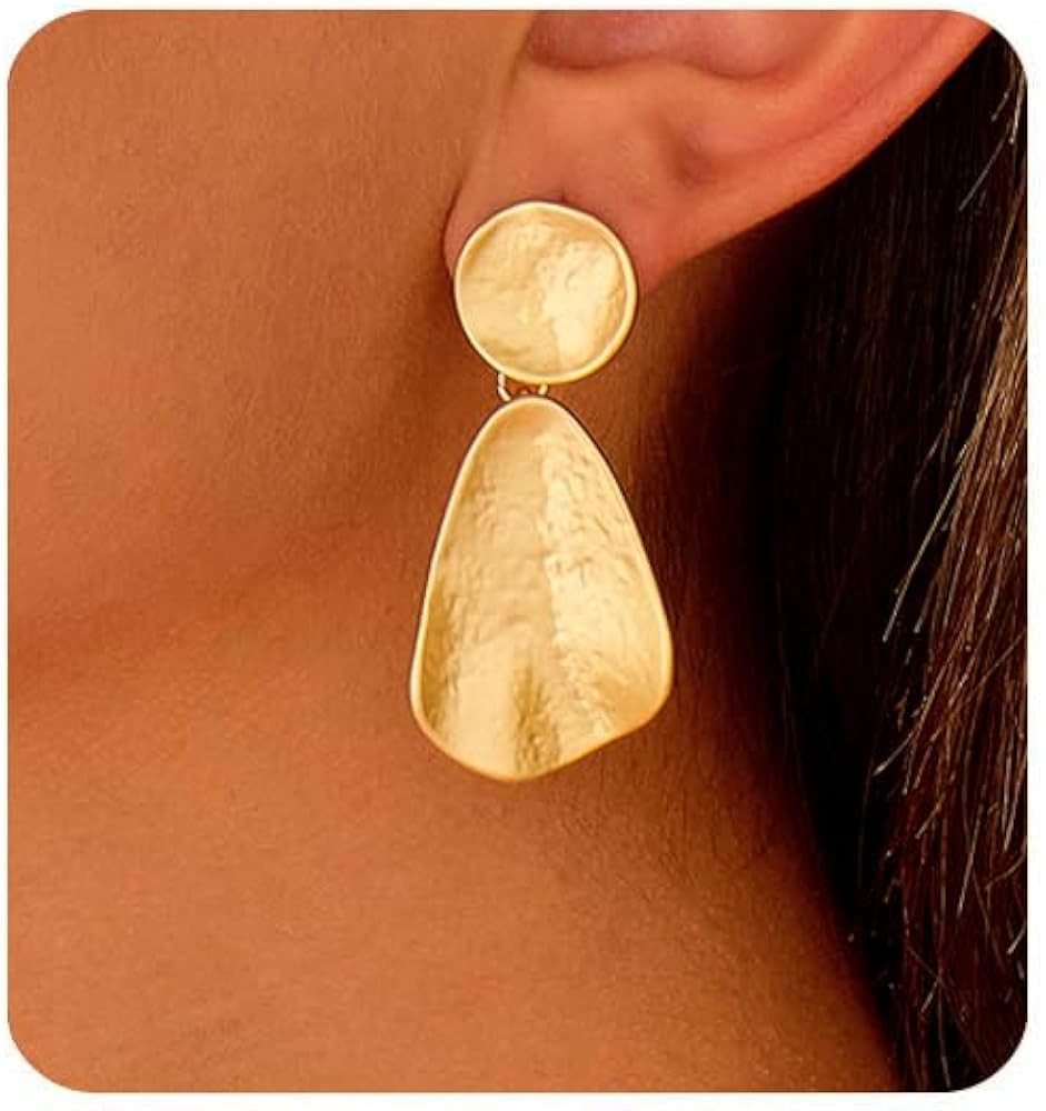 YUJIE Gold Plated Earrings for Women Geometric Chunky Dangle Earring Trendy Silvery Two-Tone Stat... | Amazon (US)
