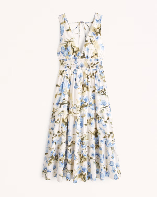 Smocked Waist Tiered Midi Dress | Abercrombie & Fitch (UK)