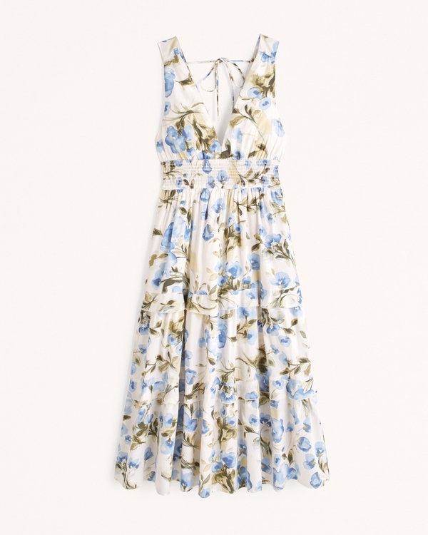 Smocked Waist Tiered Midi Dress | Abercrombie & Fitch (US)