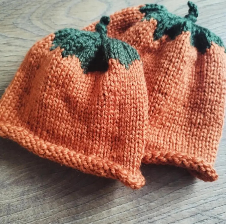 Hand Knit Baby Pumpkin Hat 0-3 Months - Etsy UK | Etsy (US)