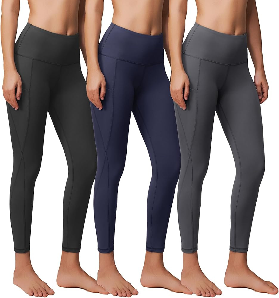 Showitty 3 Pack Workout Leggings with Pockets for Women, Black Compression Tummy Control Yoga Pan... | Amazon (US)