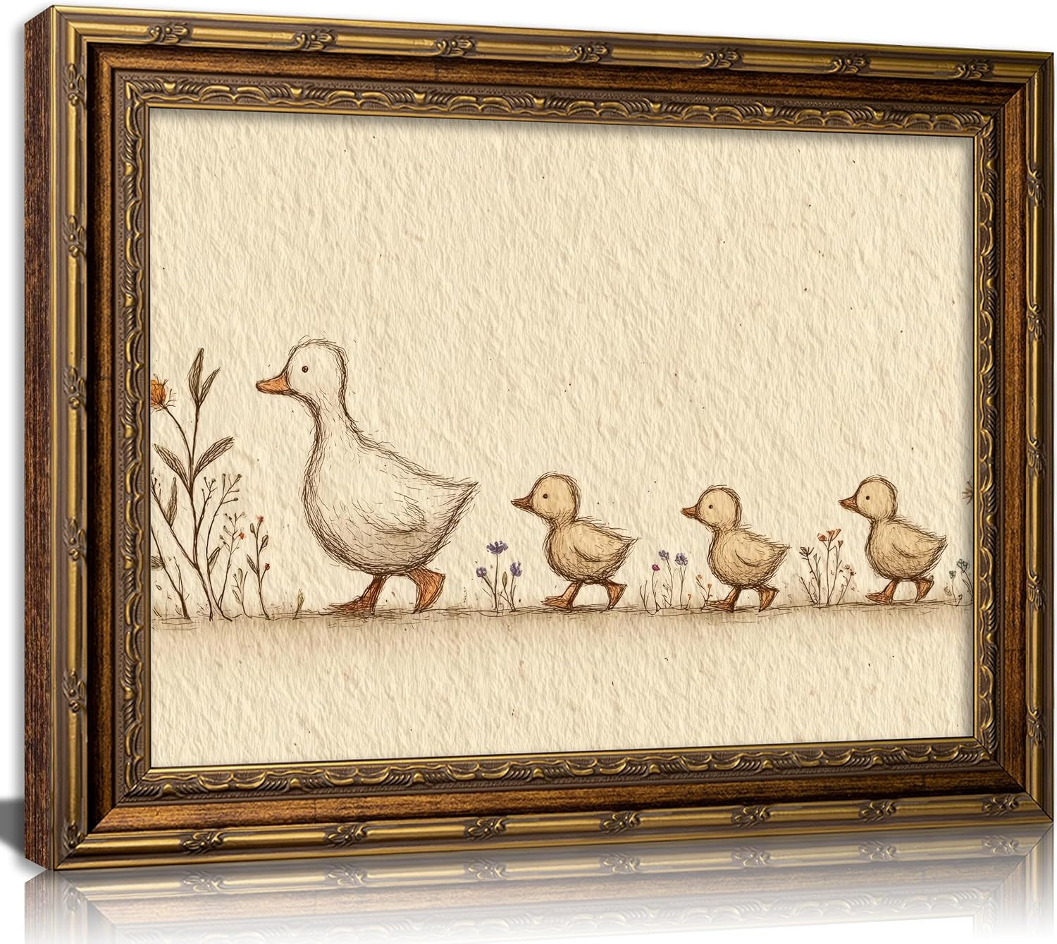 Vintage Gold Framed Nursery Duck Canvas Wall Art,Farmhouse Funny Whimsical Animal Painting Picture Wall Decor,Rustic Cute Mother Duck and Ducklings Poster Print Artwork,for Girls Children Room, | Amazon (US)