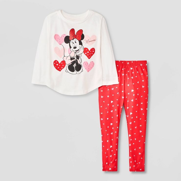 Toddler Girls' Minnie Mouse Printed Top and Bottom Set - Ivory | Target